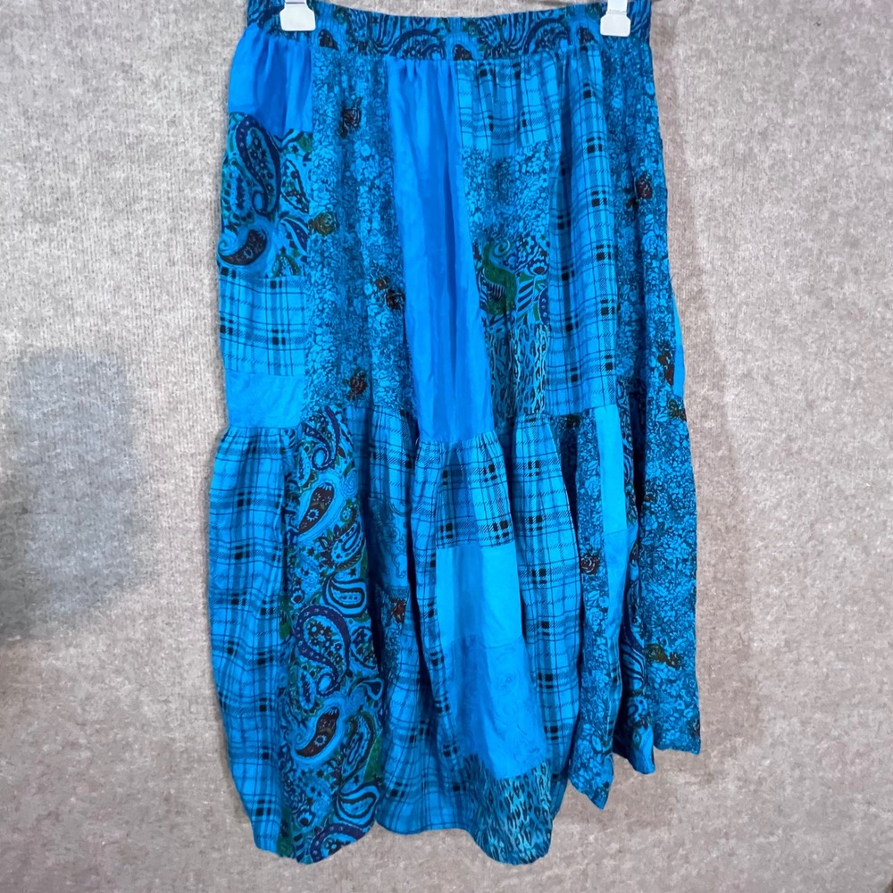 Vintage Carole Little Sport Maxi Skirt Womens 12 Blue Patchwork Paisley Boho